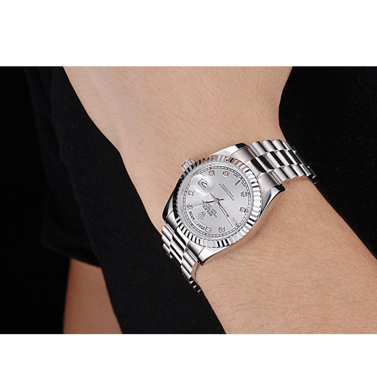 Aaa replica watch Day-Date Dial Steel Stainless Silver Polished Rolex 1025